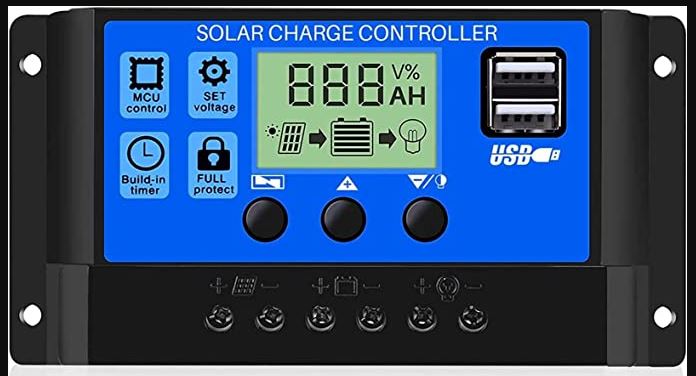 Solar Charge Controller 12/24V Solar Panel Charger Controller with LCD Screen Adjustable Parameter Dual USB 5V Output 30A