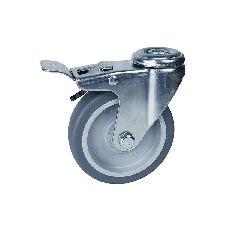 100mm Swivel Bolt Hole Castor - Rubber Wheel Grey G1 with brake