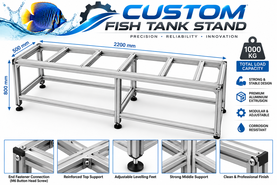 Custom Heavy-Duty Aluminium Fish Tank Stand – 2200 × 500 × 800 mm | 3 Aquarium Support Frame