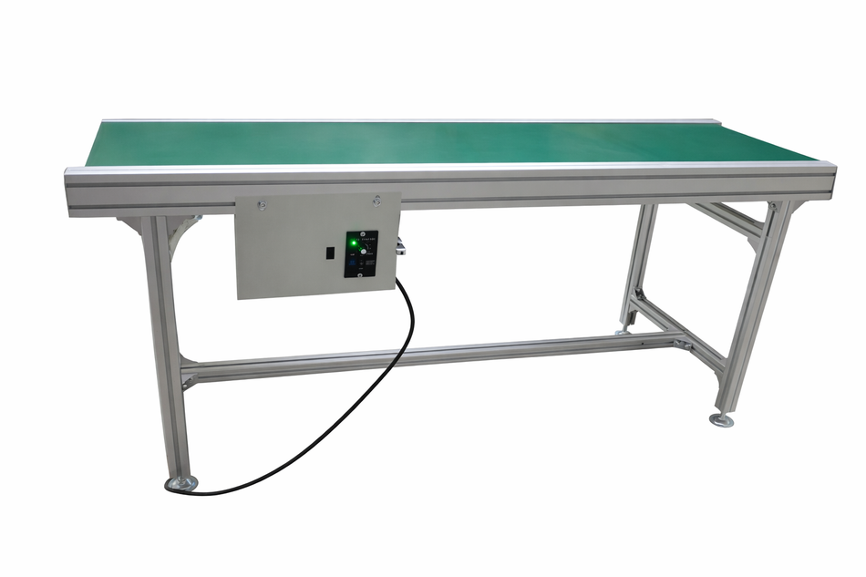 Adjustable speed control conveyor , 400x2000mm green PVC belt.