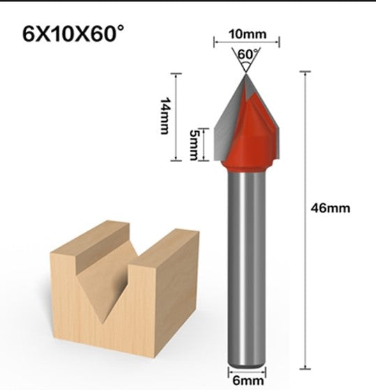 6 X 10  V Bit-1PCS,CNC solid carbide end mill, tungsten steel woodworking milling cutter,3D wood MDF router bit, 60  degrees