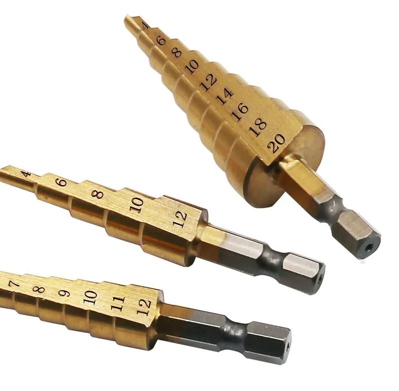 3Pcs/set 3-12mm 4-12mm 4-20mm HSS Straight Groove Step Drill Bit Titanium Coated Wood Metal Hole Cutter Core Drilling Tools Set