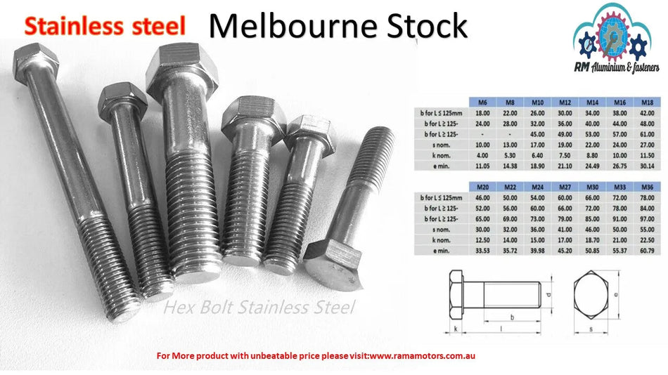 Pack of 10 Pcs M8x45mm Stainless Steel Hex Head Bolts