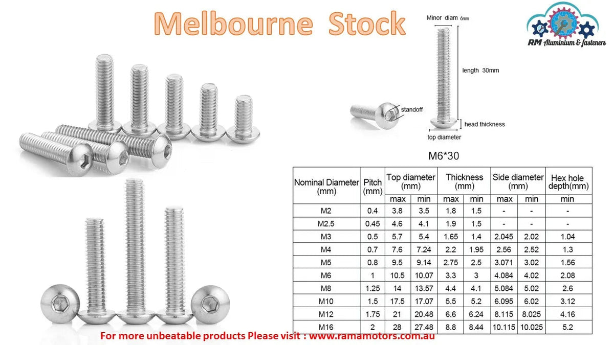 Button Head Tolerance Pack of 20pcs M8x25 mm Stainless Steel Button Head Screw – RM components