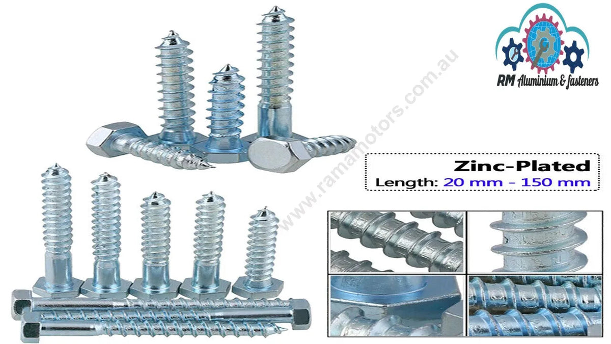 Pack of 20 pcs M6x40mm Self Tapping hex head wood screw – RM components